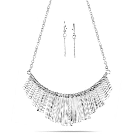 Rhodium-Tone Metal Taseel Adjustable Lobster Closure Necklace And Earrings Set