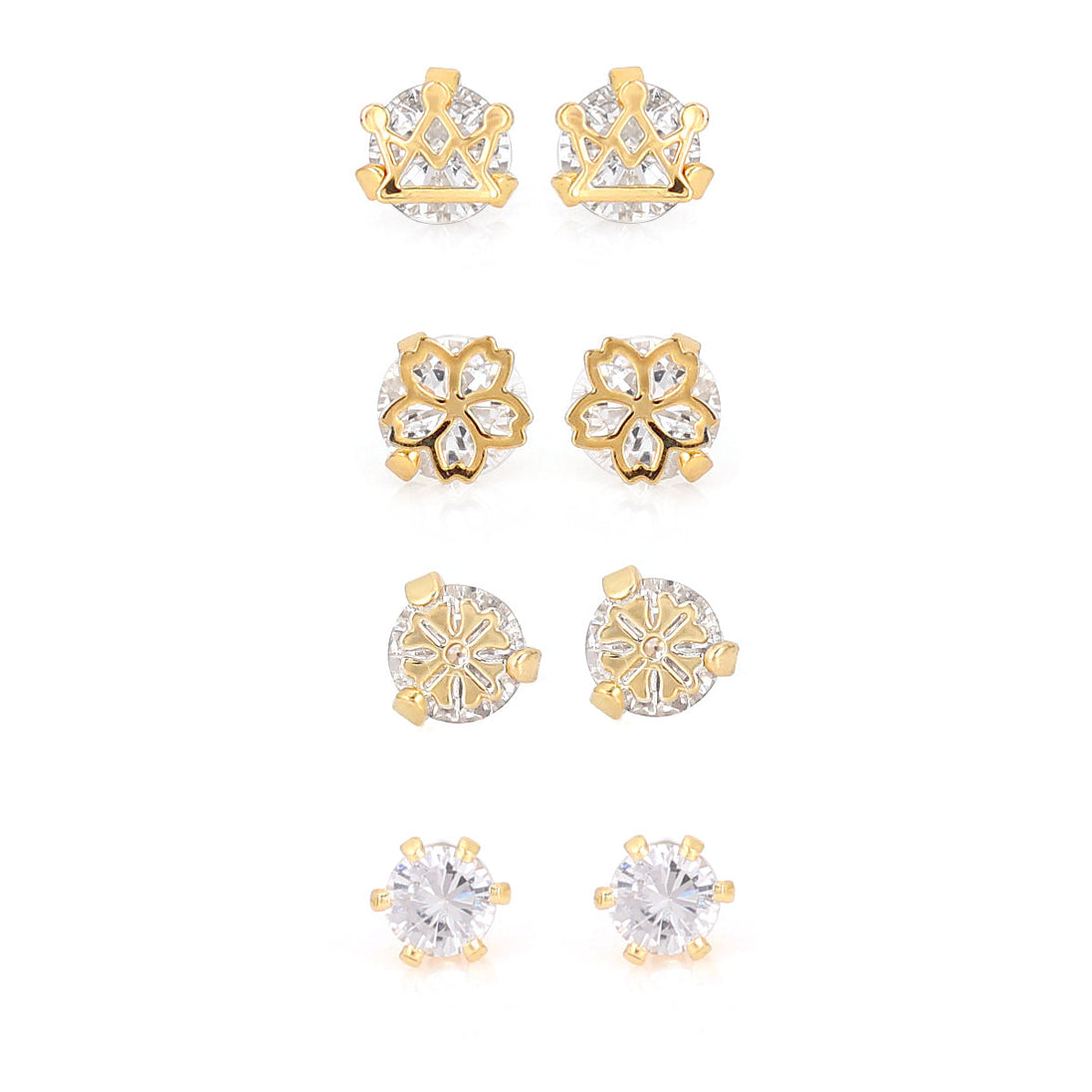 Gold-Tone Metal Set Of 4 Crystal Stud Earrings