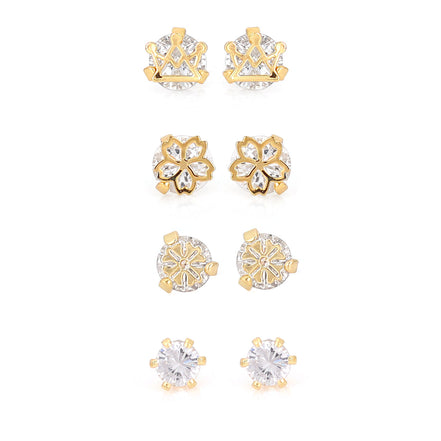Gold-Tone Metal Set Of 4 Crystal Stud Earrings
