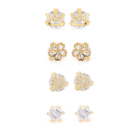 Gold-Tone Metal Set Of 4 Crystal Stud Earrings