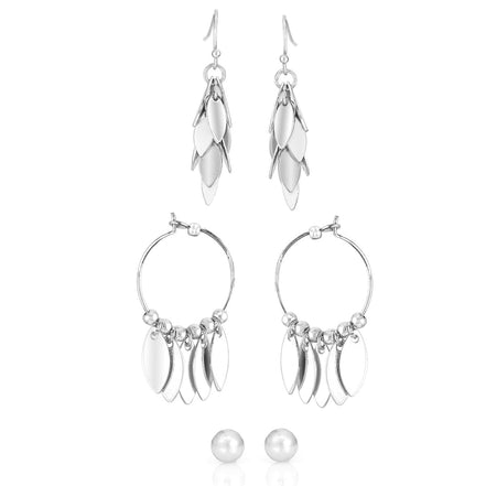 Silver-Tone Emetal Set Of 3 Earrings
