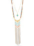 Gold-Tone Metal Turquoise Layered Adjustable Lobster Claw Closure Tassel Necklaces