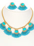 Gold-Tone Metal Turquoise Earrings And  Adjustable Lobster Claw Closure Necklace