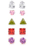 Silver-Tone Metal Multi Color Crystal Set Of 5 Stud Earrings