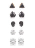 Silver-Tone Metal Black And White Crystal Set Of 5 Stud Earrings