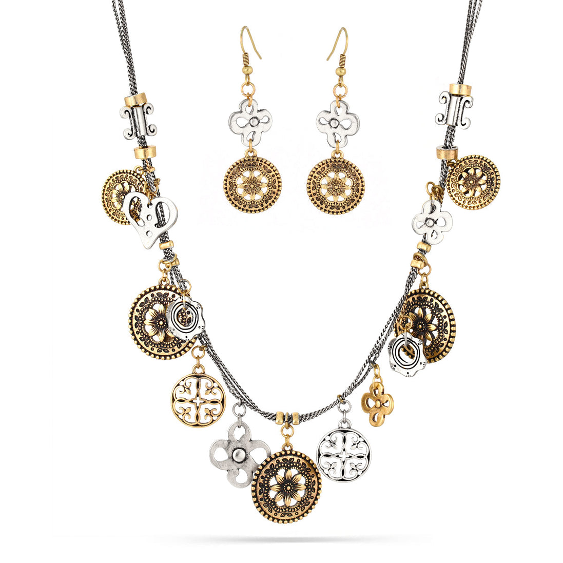 Gold-Silver-Tone Metal Adjustable Lobster Closure Charm Necklace 