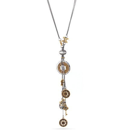 Gold-Silver-Tone Metal Layered Adjustable Lobster Closure Charm Necklace 