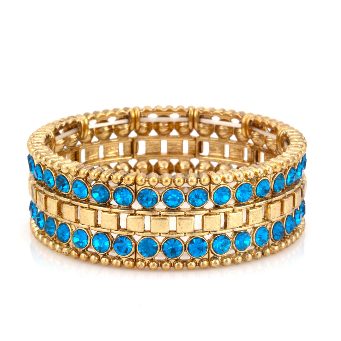 Gold-Tone Metal Blue Crystal Stretch Bracelets