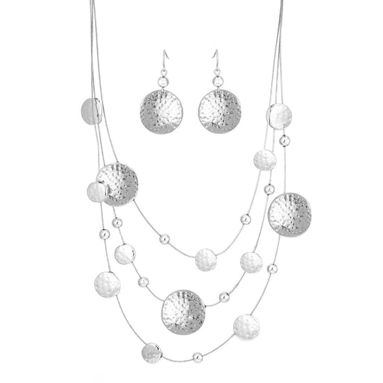 Rhodium-Tone Metal Earrings And Adjustable Lobster Claw Closure Layered Neclklaces