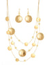 Gold-Tone Metal Layered Adjustable Lobster Claw Closure Necklaces And Earrings Set