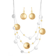 Silver-Gold-Tone Metal Layered Adjustable Lobster Claw Closure Necklaces And Earrings Set