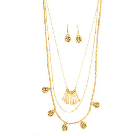Gold-Tone Metal Adjustable  Lobster Claw Closure Layered Necklaces And Earrings Set