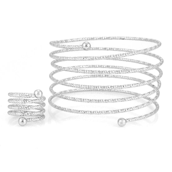 Silver-Tone Metal Rings And Bangle Set