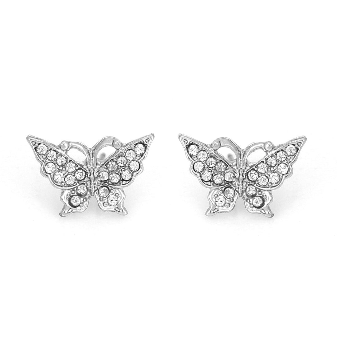 Rhodium-Tone Metal Buttrfly Crystal Stud Earrings