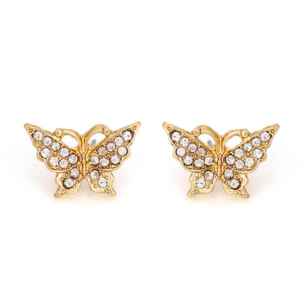 Gold-Tone Metal Buttrfly Crystal Stud Earrings