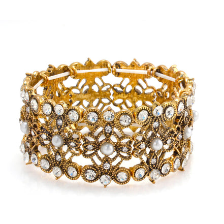 Gold-Tone Metal Pearl And Crystal Stretch Bracelets