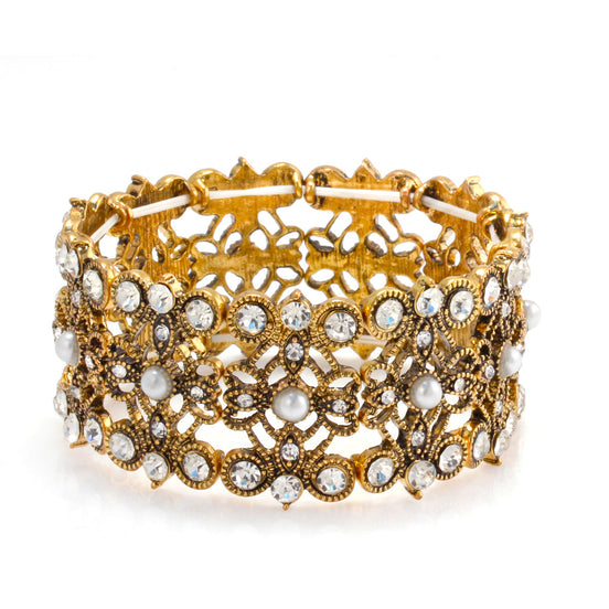 Gold-Tone Metal Pearl And Crystal Stretch Bracelets
