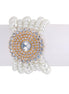 Gold-Tone Metal Crystal White Pearl  Stretch Bracelets
