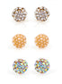 Gold-Tone Metal Set Od 3 Crystal Stud Earrings