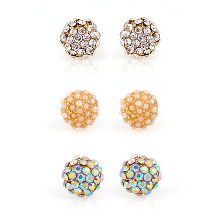 Gold-Tone Metal Set Od 3 Crystal Stud Earrings