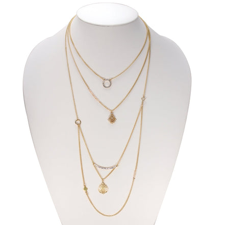 Gold-Tone Metal Layered Charms Adjustable Lobster Claw Closure Necklace 