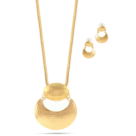 Gold-Tone Metal Hammeredearrings And Adjustable Lobster Claw Closure Necklaces