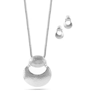 Rhodium Hammered Pendant Snake Chain Necklace And Earrings Set #SQ2223RH2(NB11-NC11)
