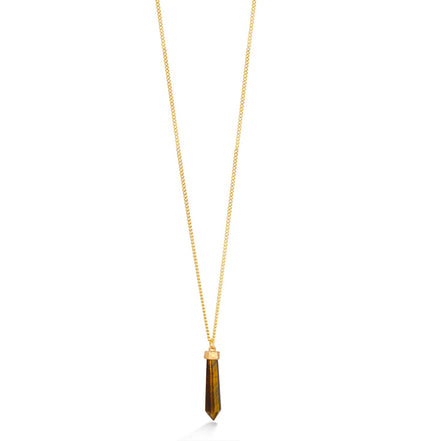 Gold-Tone Metal Tiger'S Eye Spike Pendant  Adjustable Lobster Claw Closure Necklaces 