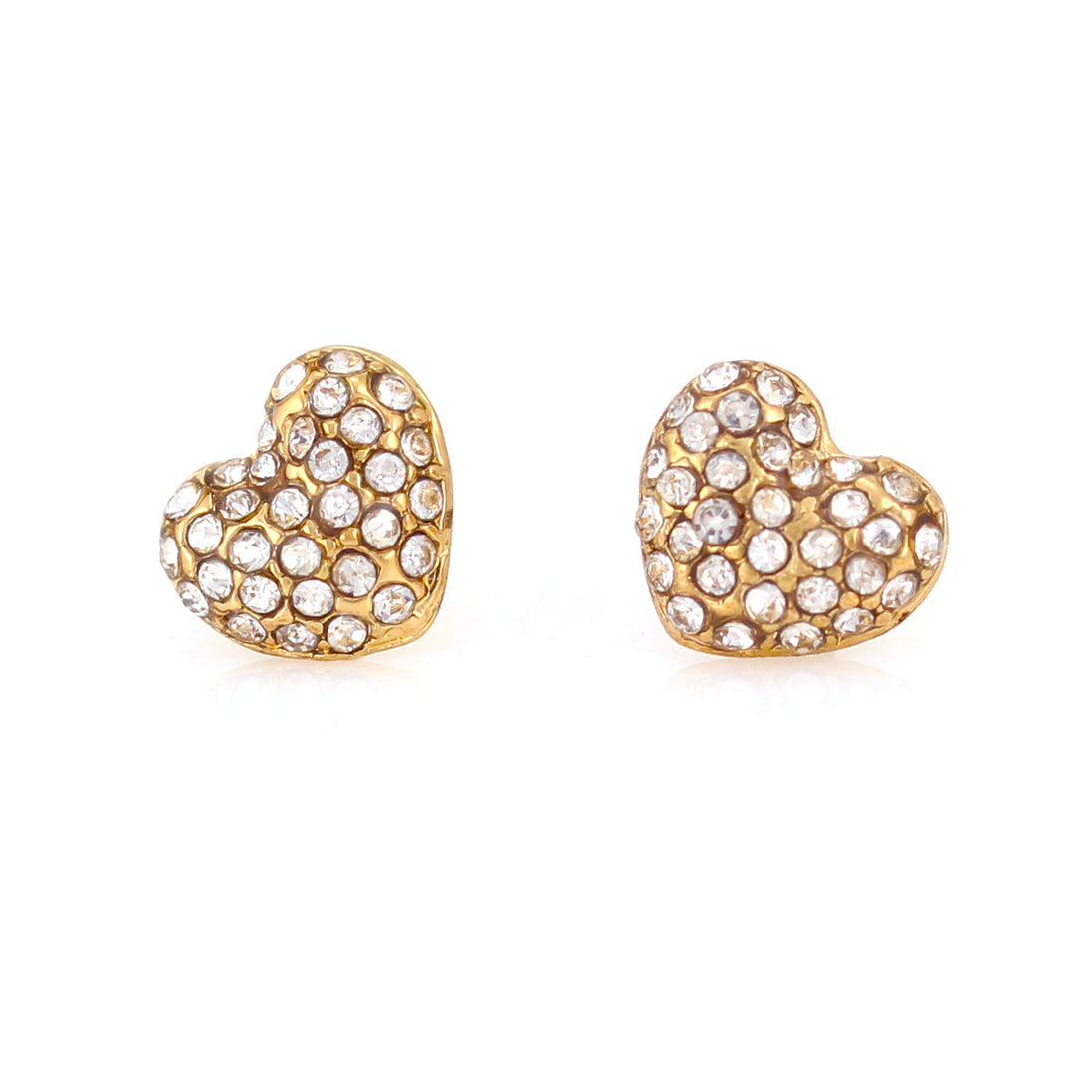 Gold-Tone Metal Heart Crystal Stud Earrings