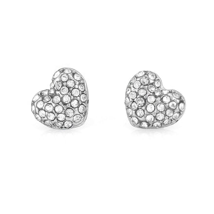 Rhodium-Tone Metal Heart Crystal Stud Earrings