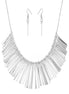 Rhodium-Tone Metal Tassel Earrings And Adjustable Lobster Claw Closure Tassel Necklace 