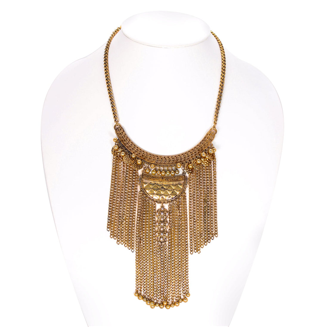 Oxidized Gold-Tone Metal Adjustable Lobster Claw Closure Tassel Necklace