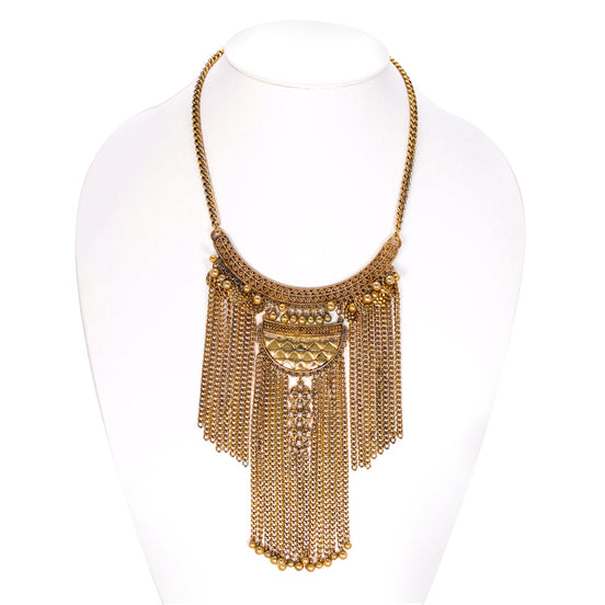 Oxidized Gold-Tone Metal Adjustable Lobster Claw Closure Tassel Necklace