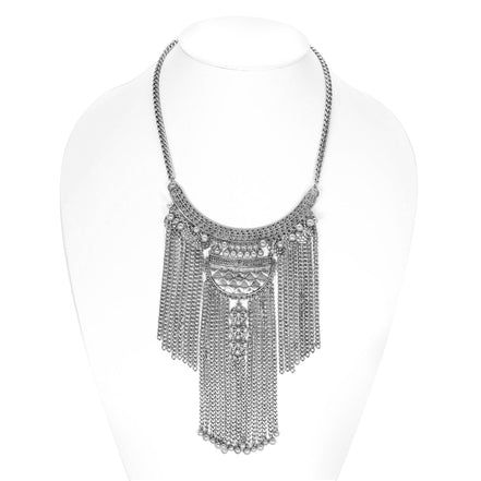 Oxidized Rhodium-Tone Metal Adjustable Lobster Claw Closure Tassel Necklace