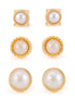 Gold-Tone Metal And Cream Pearl Set Of Three Graduating Sizes10 Mm, 8 Mm And  7Mm Stud Earrings