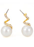 Gold-Tone Metal Cream Pearl Crystal Twisted Stud Earrings