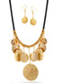 Gold-Tone Metal Hammered Earrings And Black Chains Adjustable Lobster Claw Clousure Necklaces Set