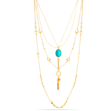Gold-Tone Metal Turquoise  Adjustable Lobster Claw Clousure Layered Necklaces