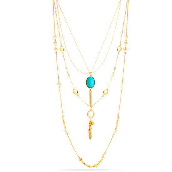 Gold-Tone Metal Turquoise  Adjustable Lobster Claw Clousure Layered Necklaces