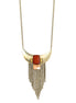 Gold-Tone Metal Burgundy Stone Adjustable Lobster Claw Closure Tassel Necklace