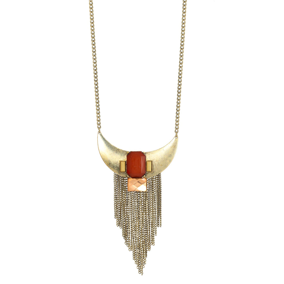 Gold-Tone Metal Burgundy Stone Adjustable Lobster Claw Closure Tassel Necklace