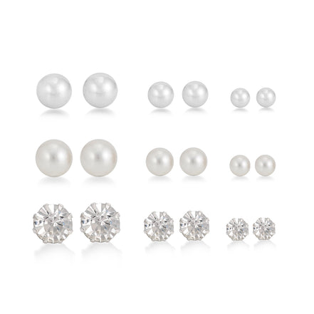 Gold-Tone Metal And Crystal Set Of Nine Graduating Sizes 8 Mm, 6 Mm Stud Earrings