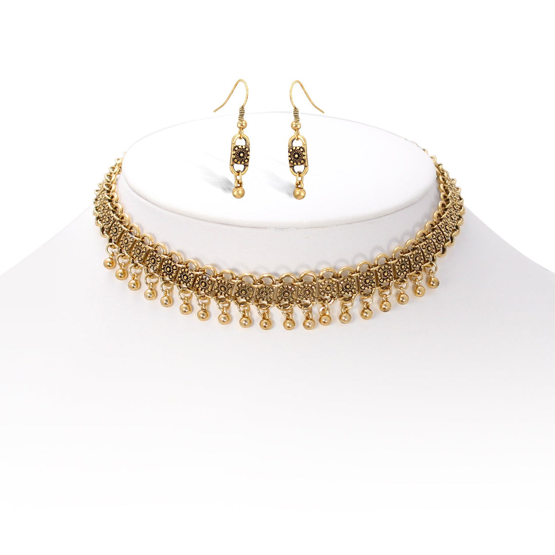 Gold-Tone Metal Earrings And Adjustable Lobster Claw Closure Necklace 