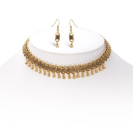 Gold-Tone Metal Earrings And Adjustable Lobster Claw Closure Necklace 