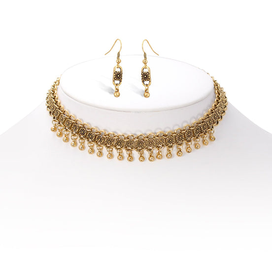 Gold-Tone Metal Earrings And Adjustable Lobster Claw Closure Necklace 