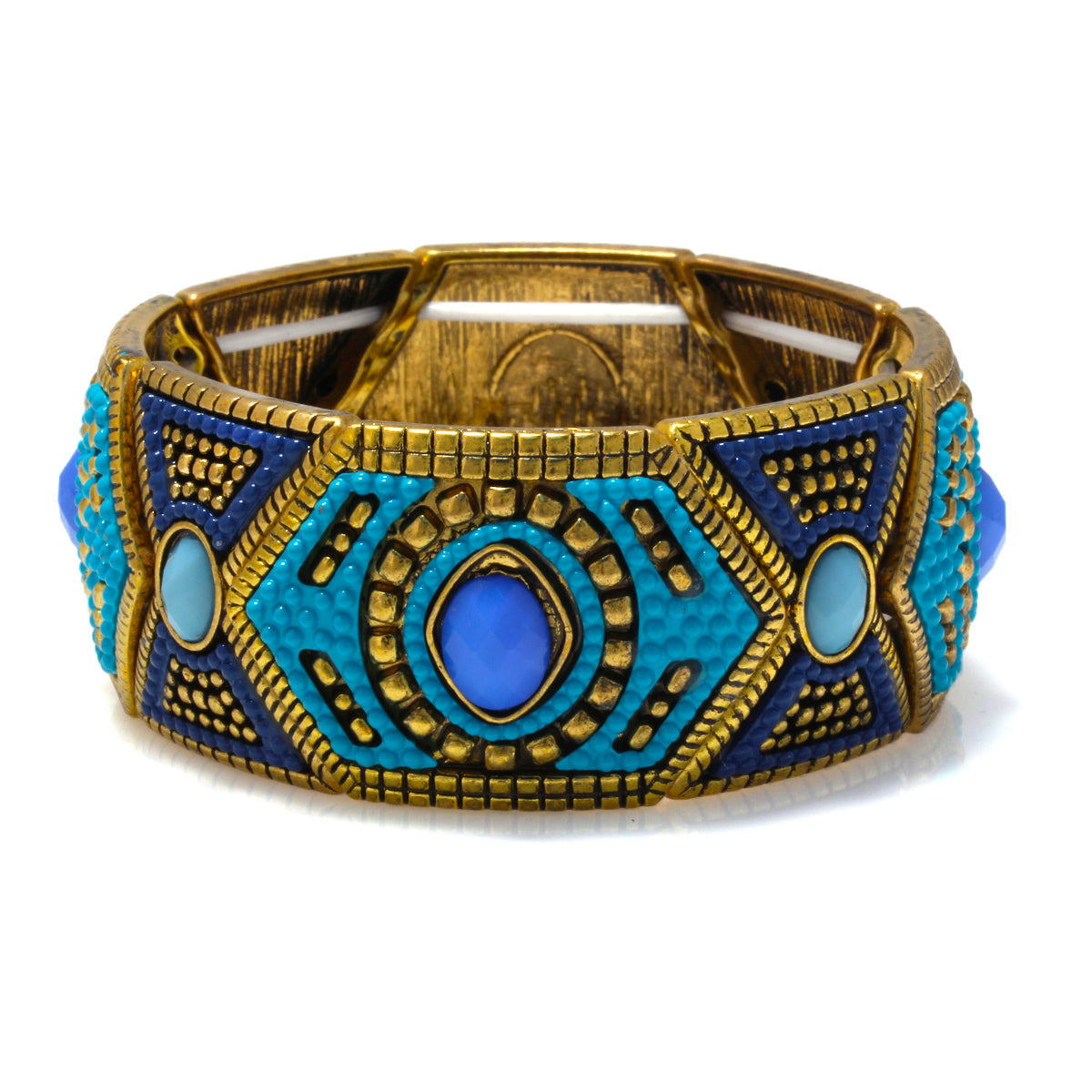 Gold-Tone Metal Blue And Turquoise Stretch Bracelets