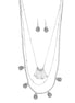 Rhodium-Tone Metal Earrings And Adjustable Lobster Claw Closure Layered Necklace