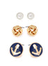 Gold-Tone Metal Set Of 3 Stud Earrings