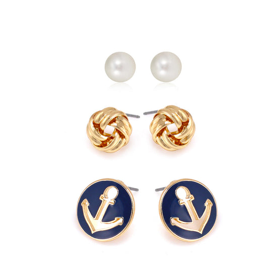 Gold-Tone Metal Set Of 3 Stud Earrings