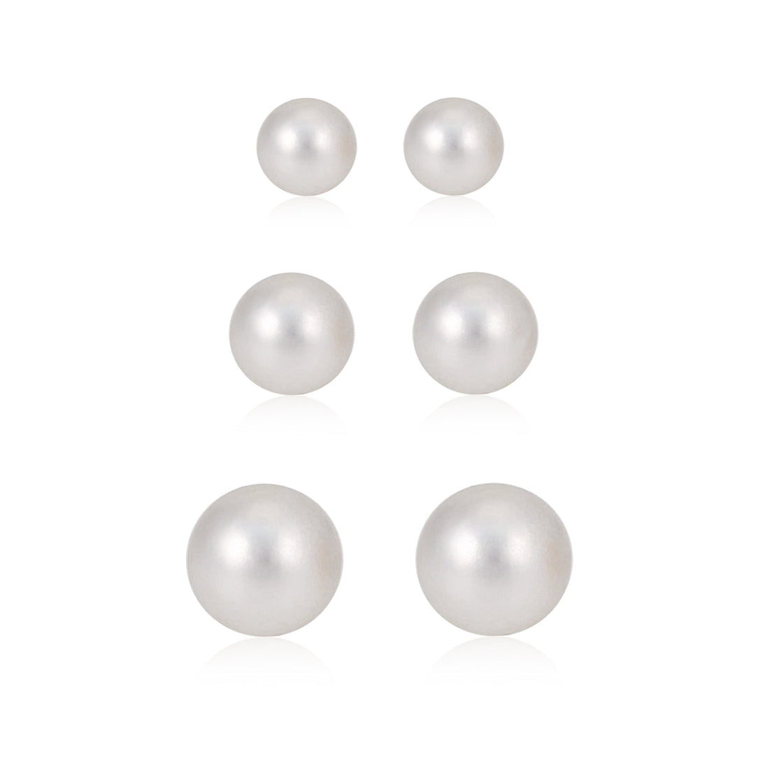 Silver-Tone Metal White Pearl Set Of 3 Stud Earrings